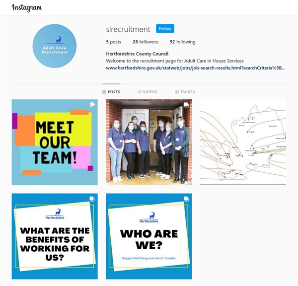 Instagram feed for supported living recruitment campaign
