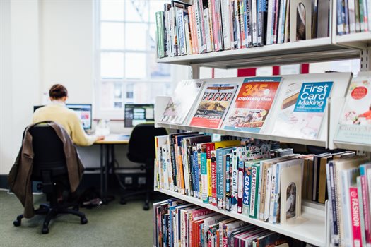 Library bookshelf and computer